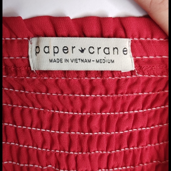 Red Paper Crane Ruched Spaghetti Strap Babydoll To - Picture 2 of 3